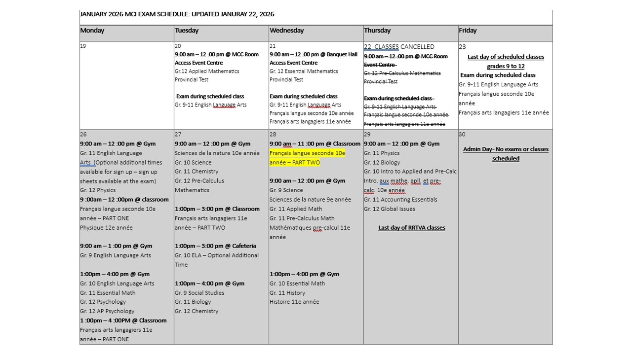 Updated- January 2026 MCI Exam Schedule