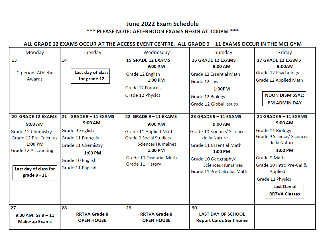 Exam Schedule is Now Available